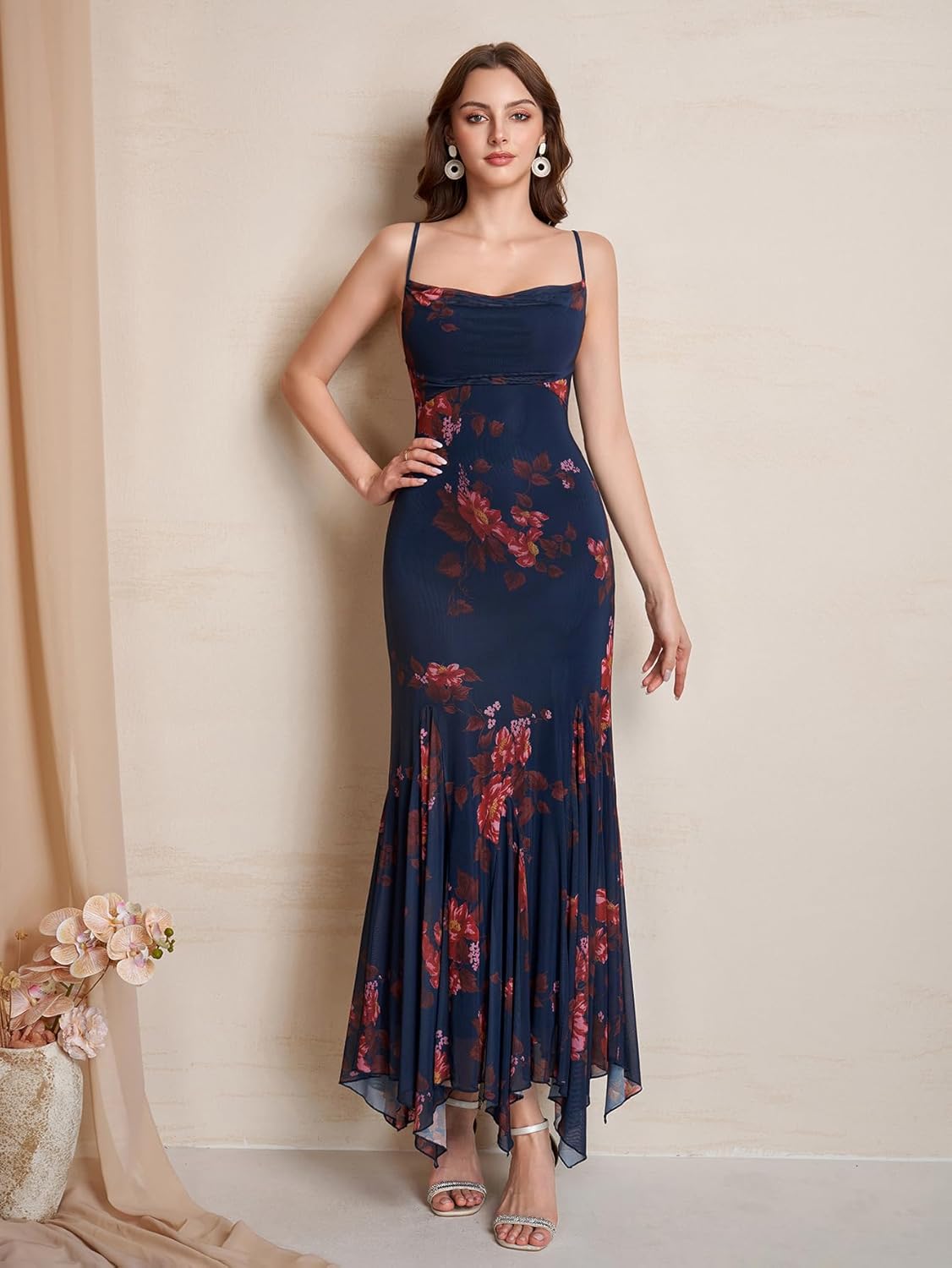 KUTUMAI Elegant Floral Maxi Dress Asymmetric Hem Bodycon Long Formal Cocktail Wedding Guest Dresses for Women - Image 4