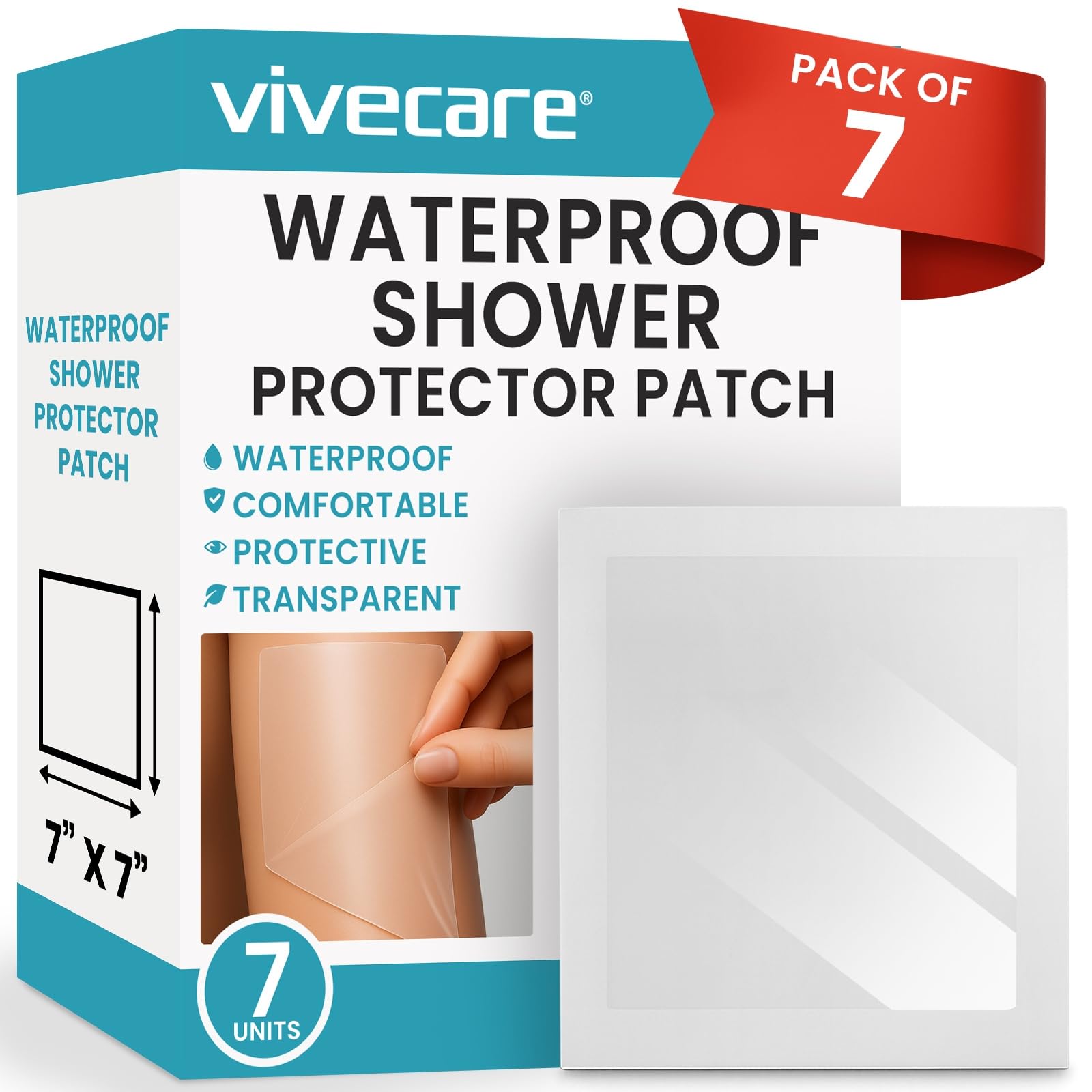ViveCare Großer transparenter Folienverband, wasserdichte Bandagen, transparente Wundabdeckung zum Duschen, Tattoos, Duschschutz für nach Operationen, postoperative Pflaster für die Haut (17,8 x 17,8