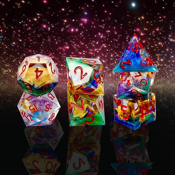 DND Dice Set Sharp Edge Dice Set 7 Piece DND polyhedral Dice Numbers with Gold Leaf Exquisite Tin Box Packaging,Ideal for Dungeons & Dragons RPG and Board Games (Starry Sky red)