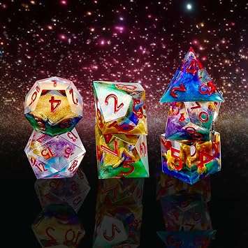 DND Dice Set Sharp Edge Dice Set 7 Piece DND polyhedral Dice Numbers with Gold Leaf Exquisite Tin Box Packaging,Ideal for Dungeons & Dragons RPG and Board Games (Starry Sky red)