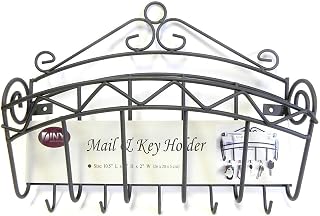 Wall Mounted Mail & Letter Basket with Hanging Hooks for Organizing Keys, Papers, Mail, Sunglasses, Cellphone & Other Accessories - Black