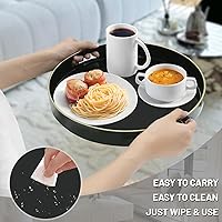 Vista 4 de MAONAME - Bandeja decorativa negra para mesa de café, moderna bandeja de servir redonda con asas, bandejas de té de plástico para estilo otomano