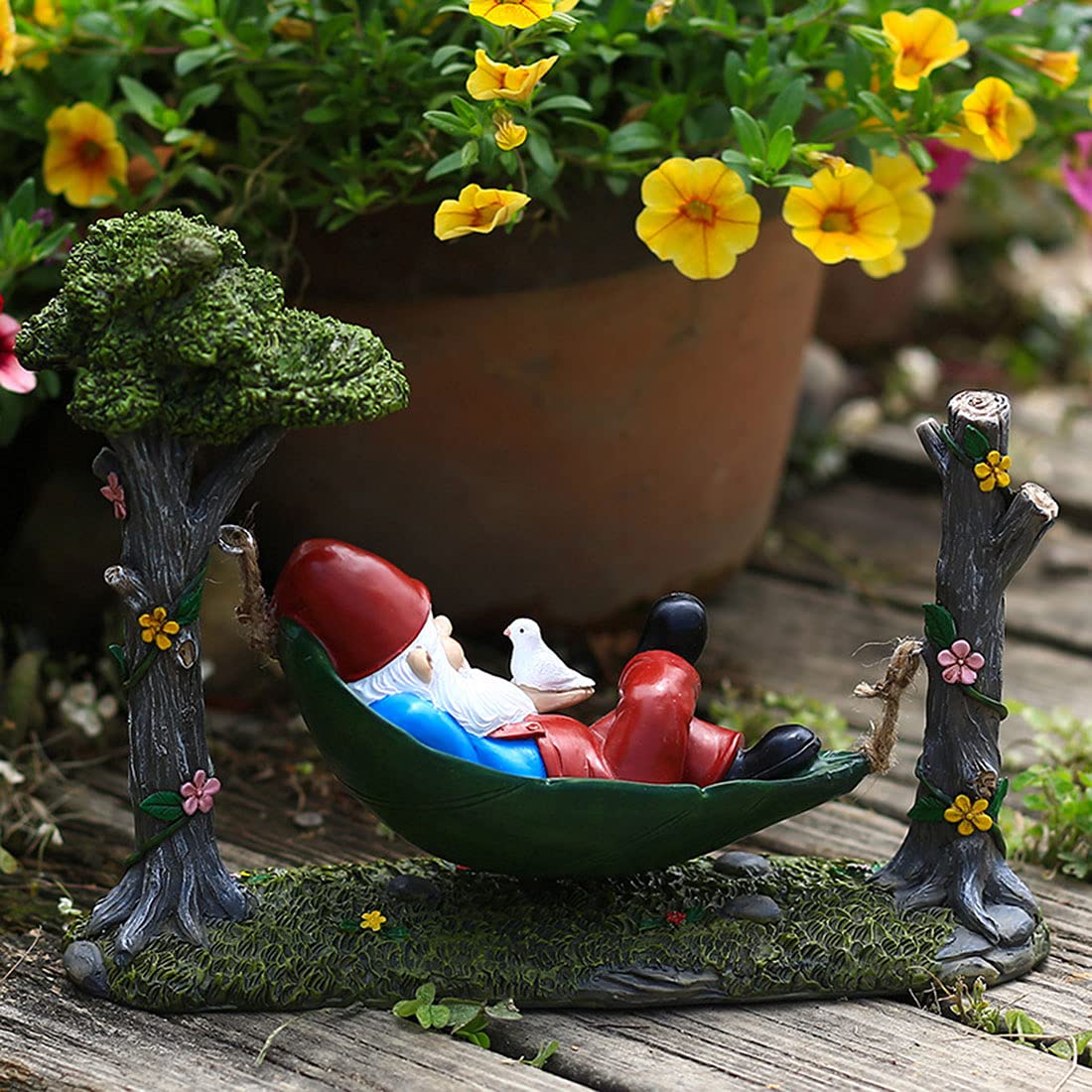 Figuras Jardin Exterior Estatua, Estatua Divertida Jardín De Resina Gnomo, Hamaca De Hoja De Balanceo GNOME Figurine para El Césped del Hogar Decoraciones del Patio