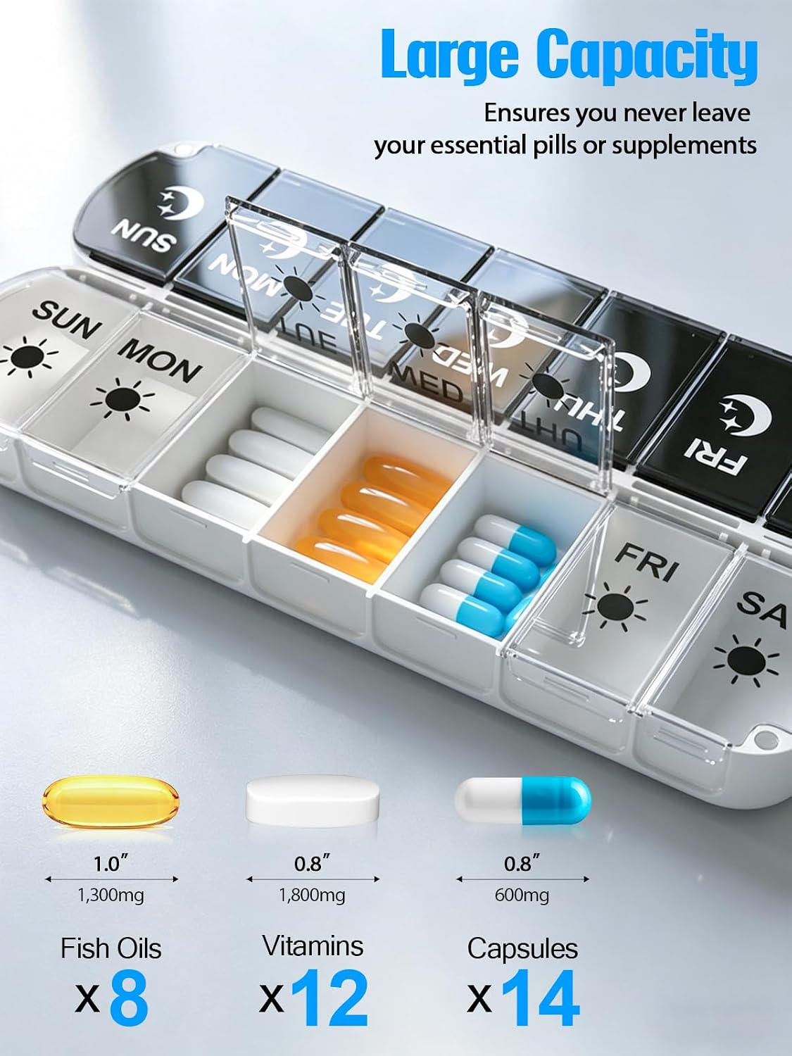 Pill Organizer 2 Times a Day,Foldable Weekly AM PM Pill Case,Large Pill Box image 3