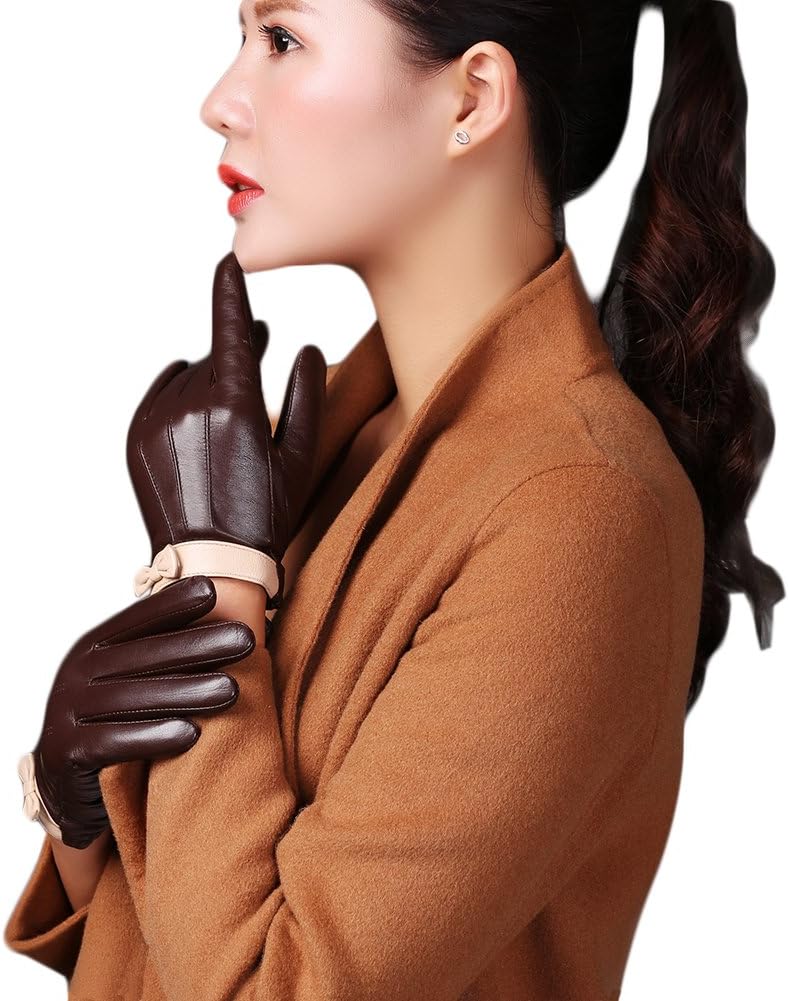 Women's Technology Genuine Lambskin Nappa Leather Lined Gloves
