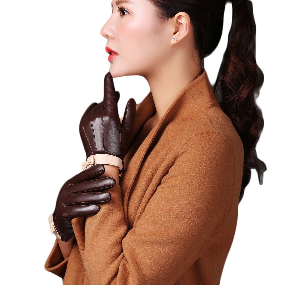 Women's Technology Genuine Lambskin Nappa Leather Lined Gloves