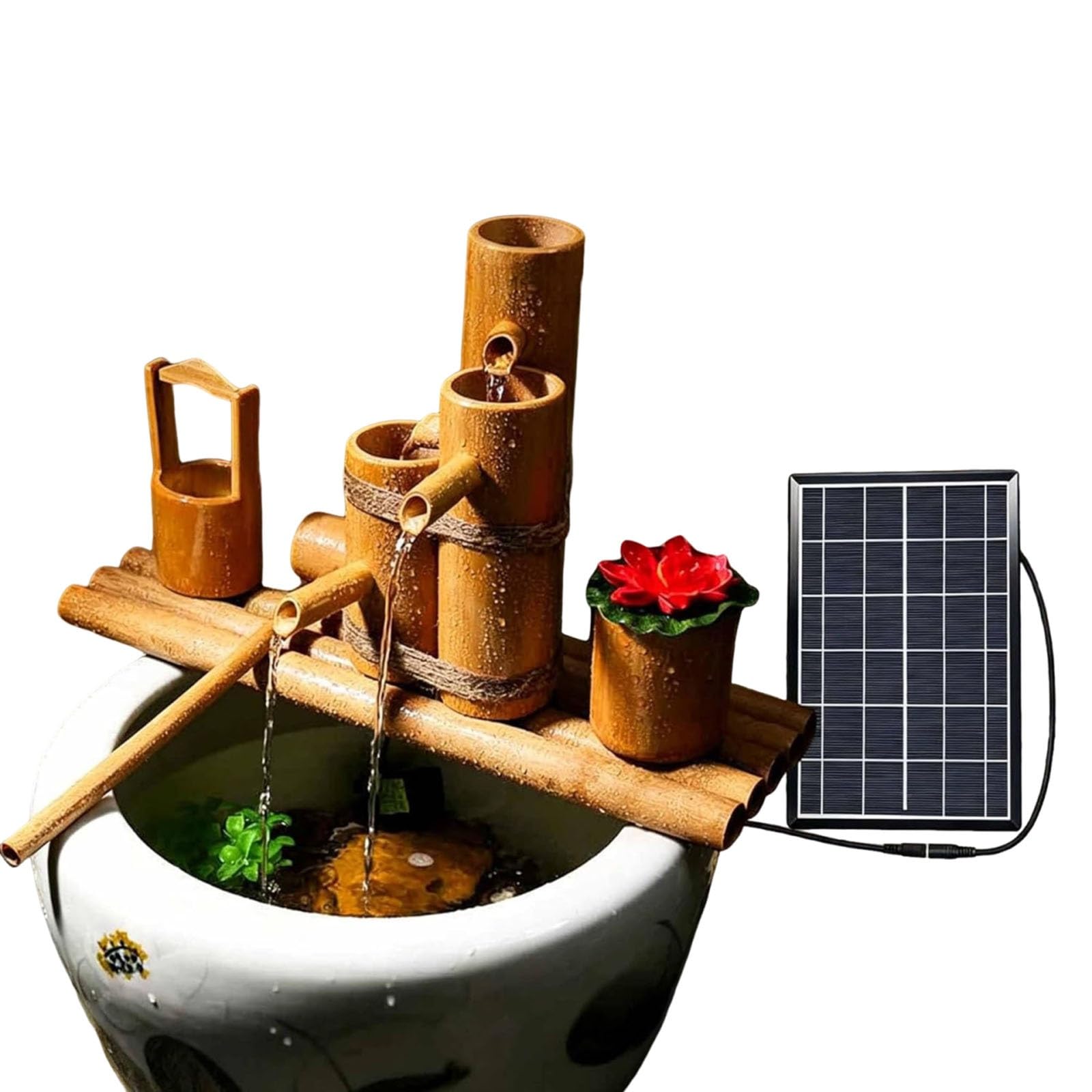 Circulating Fountain Water Feature with Solar Power and Pump, Zen Decor Waterfall for Home Relaxation and Feng Shui(60cm)