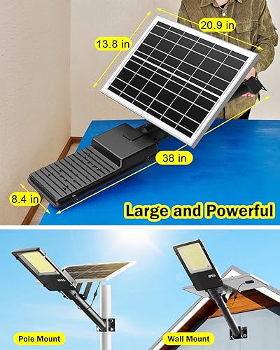 Miniatura 4 de Engrepo Farolas solares al aire libre, 20000LM luces de inundación alimentadas por energía solar con control remoto, anochecer a amanecer IP65