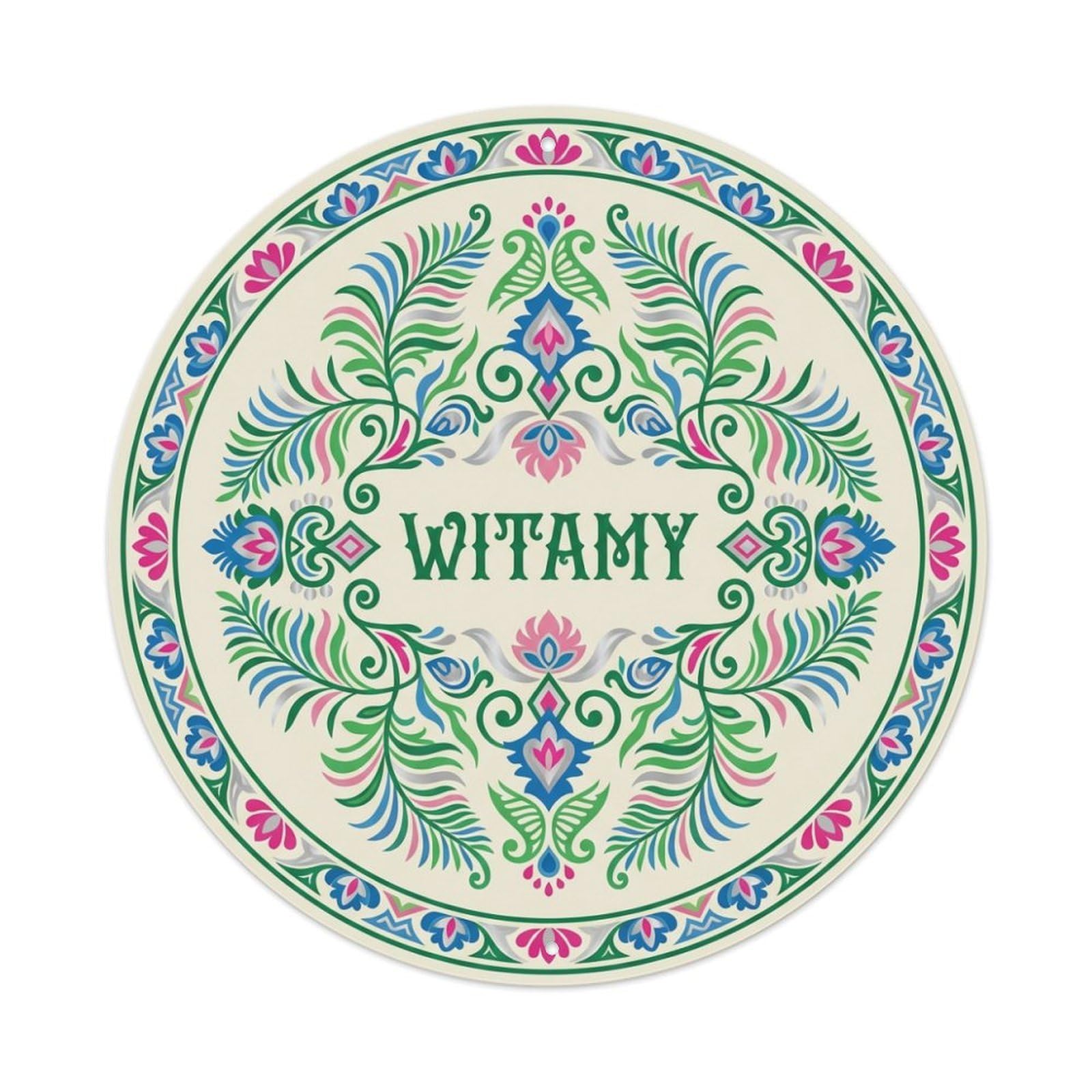 Fyrn Style Metal Tin Sign Vintage Polish Folk Art Witamy Welcome Nymph Fern