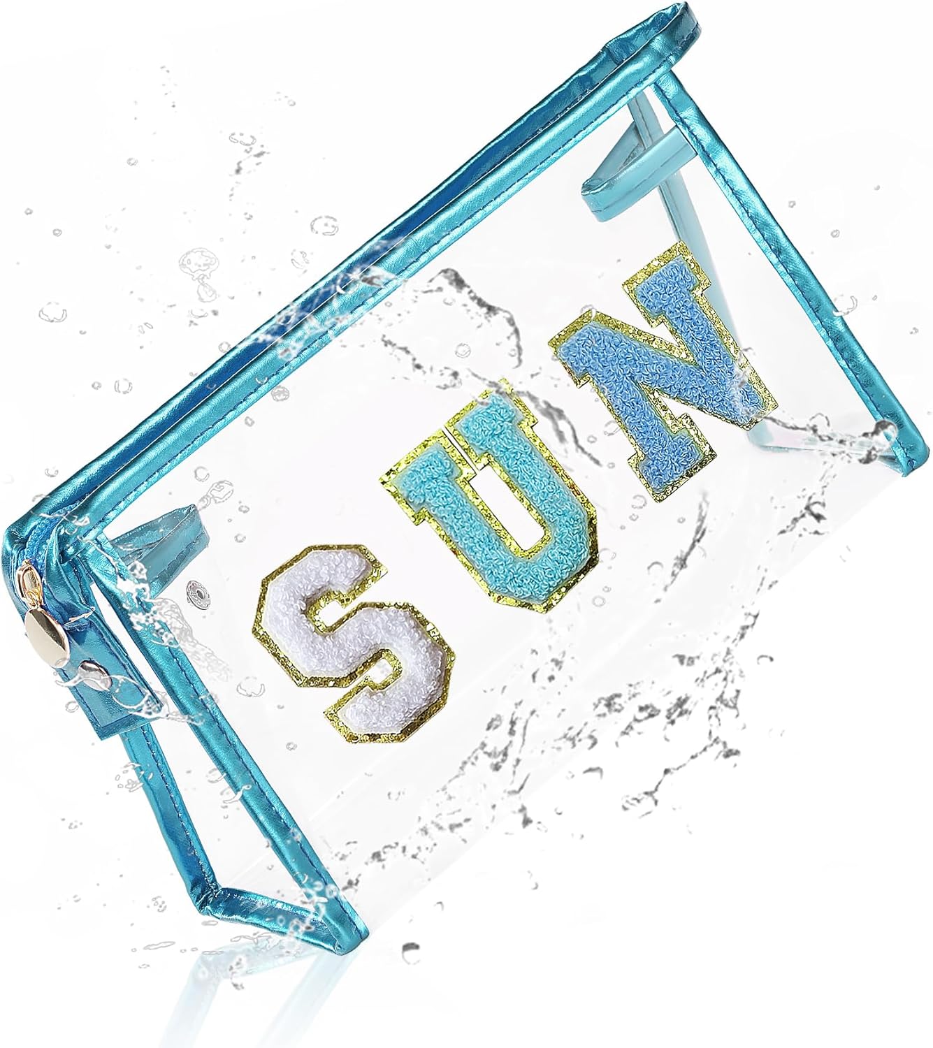 COSHAYSOO Clear Makeup Bag Sunscreen Pouch with Letter Patches Summer Beach Essential Stuff Accessories Birthday Christmas Gifts for Women Mom Teacher Nurse