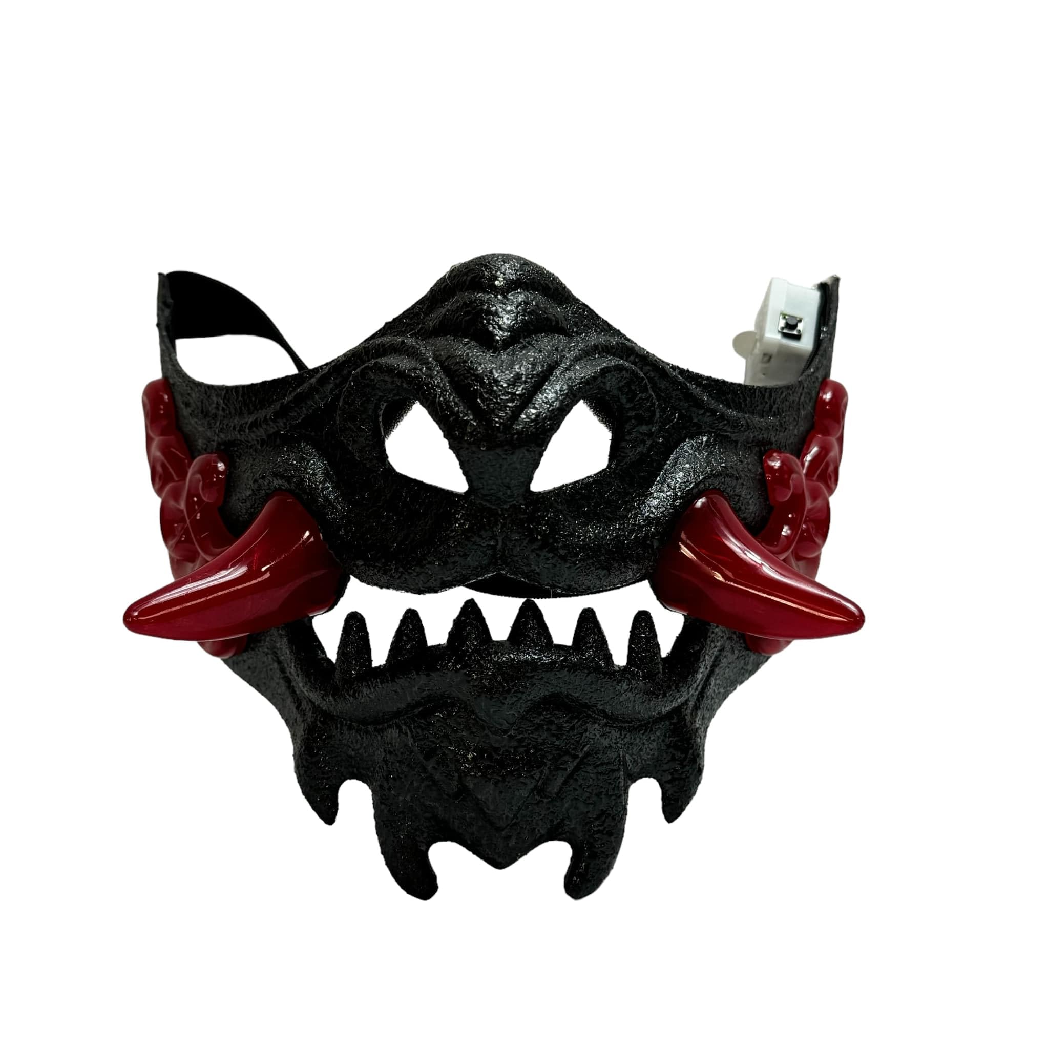Japanese Monster Hannya Mask Guardian Lion Demon Oni Samurai Half Face Shield Black Light Up Mask White Light