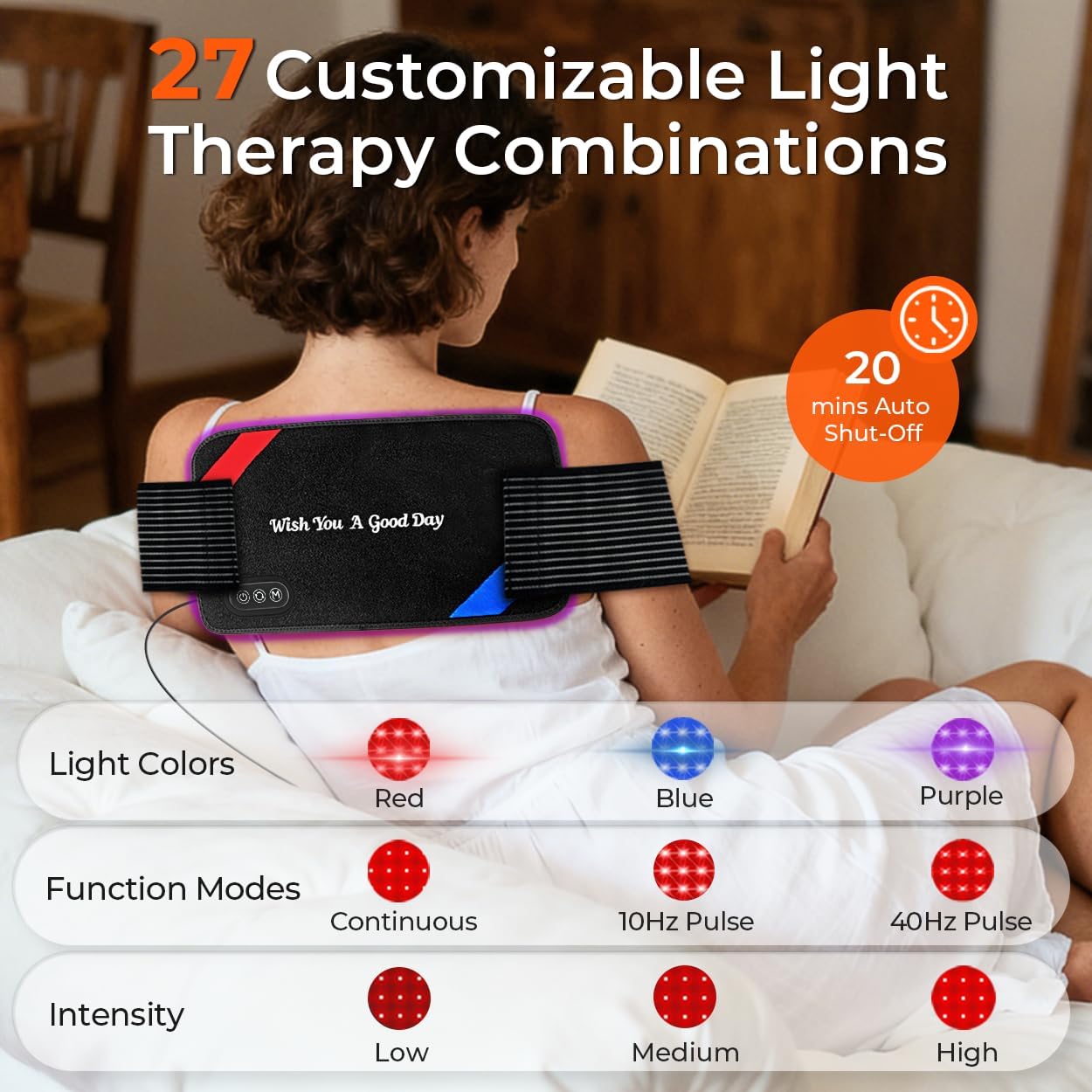 Red Light Therapy for Body – 90 LEDs Triple Wavelength (660/850/460nm), 13"x7.3" Wearable Infrared Light Therapy Pad for Pain Relief, Muscle Recovery & Skin Care – 27 Customizable Options - Image 6