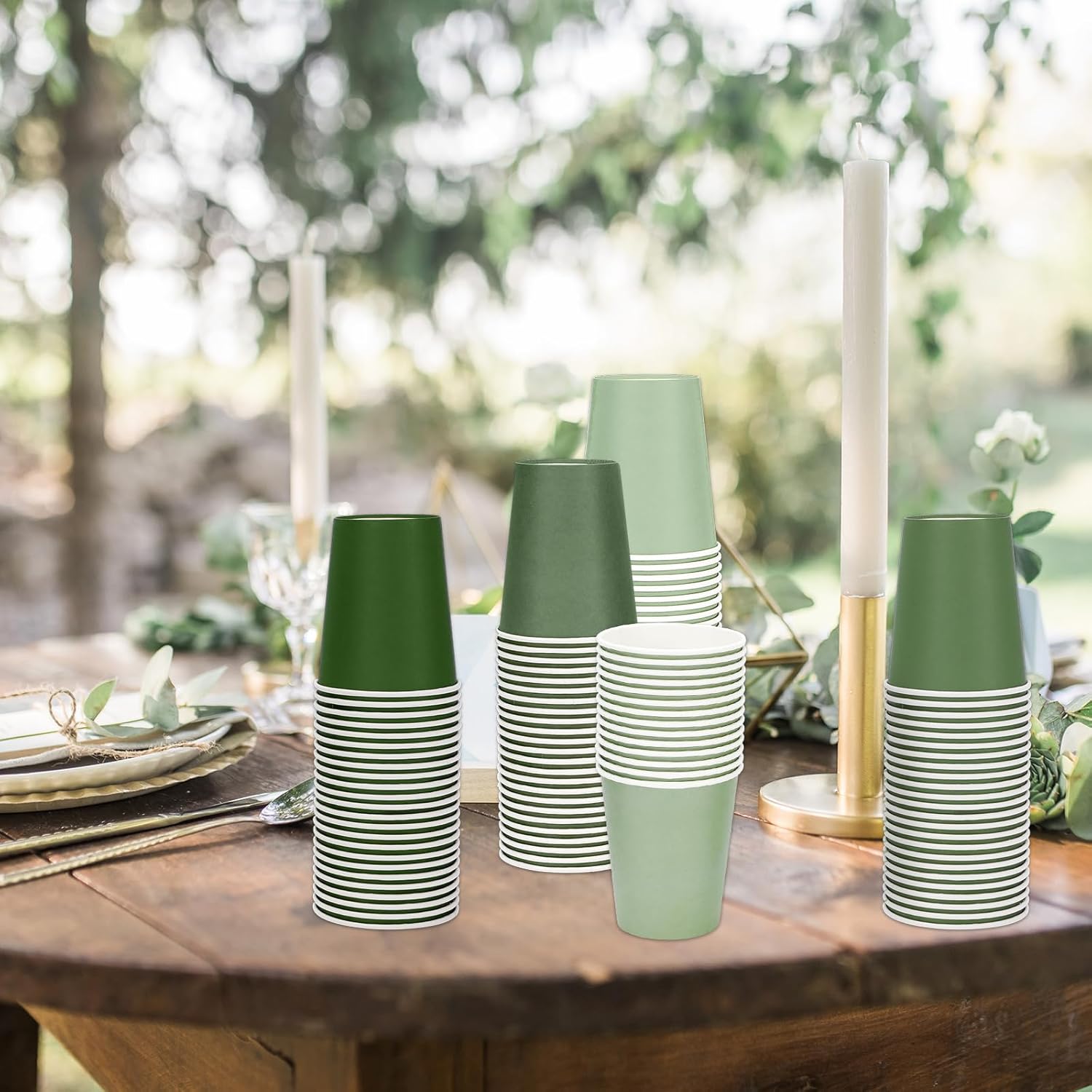 AnyDesign 100Pcs Sage Green Paper Cups 9oz Spring Disposable Coffee Cup Gradient Color Beverage Drink Party Cup for Cold Hot Drinks for One Lucky Duck Wedding Birthday Bride Baby Shower Party Supplies - Image 6