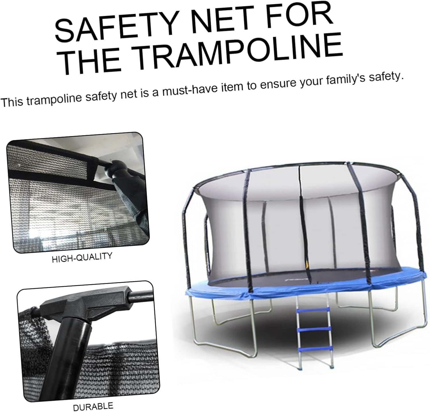 1set Trampoline Protective Net for Safety Replacement Enclosure for Jumping Bed Fits Frame to Prevent Falls and Family Safety