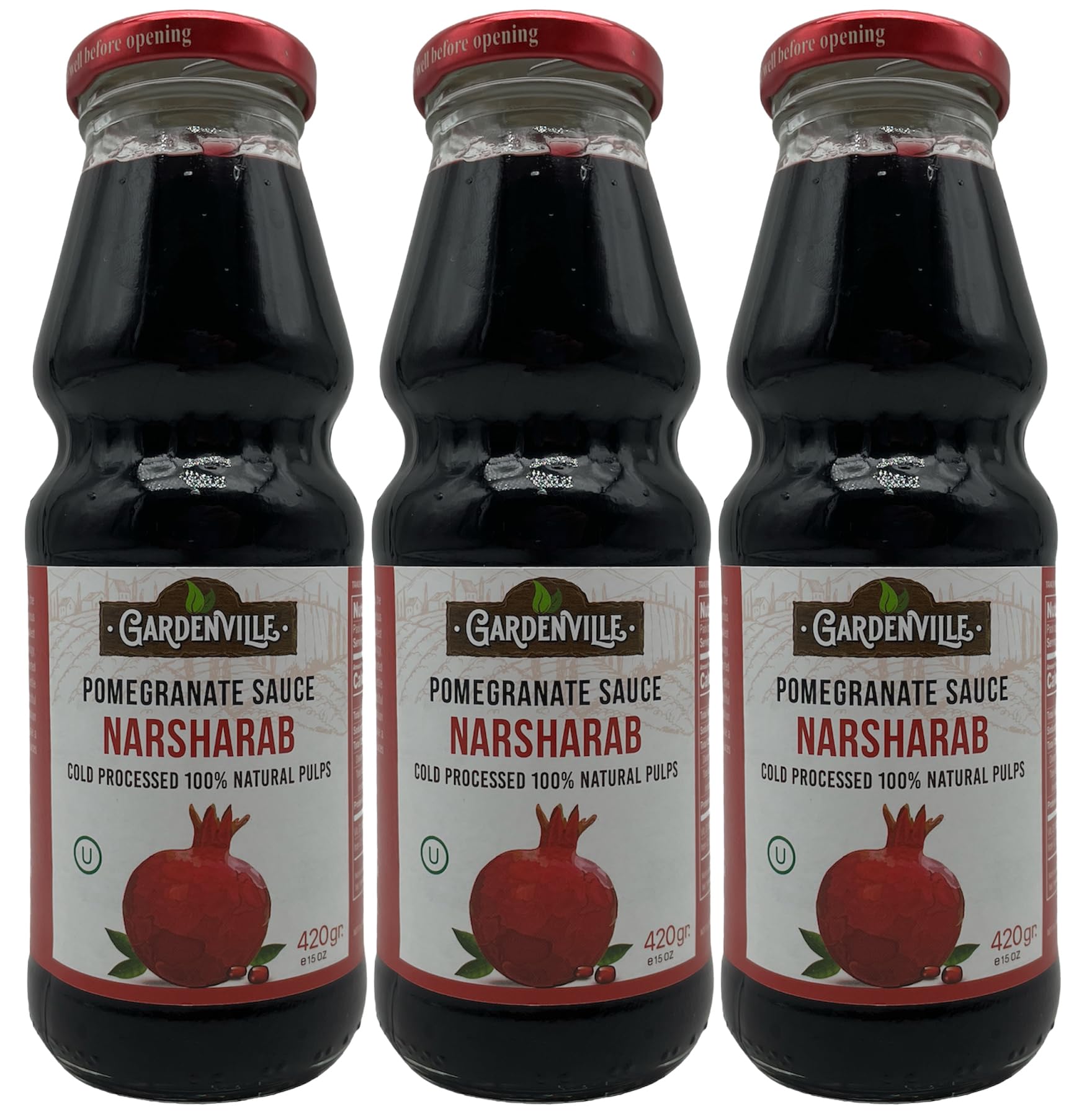 Gardenville Pomegranate Sauce - Narsharab - Cold Processed 100% Natural Pulps - 15 Fl Oz - Pack of 3
