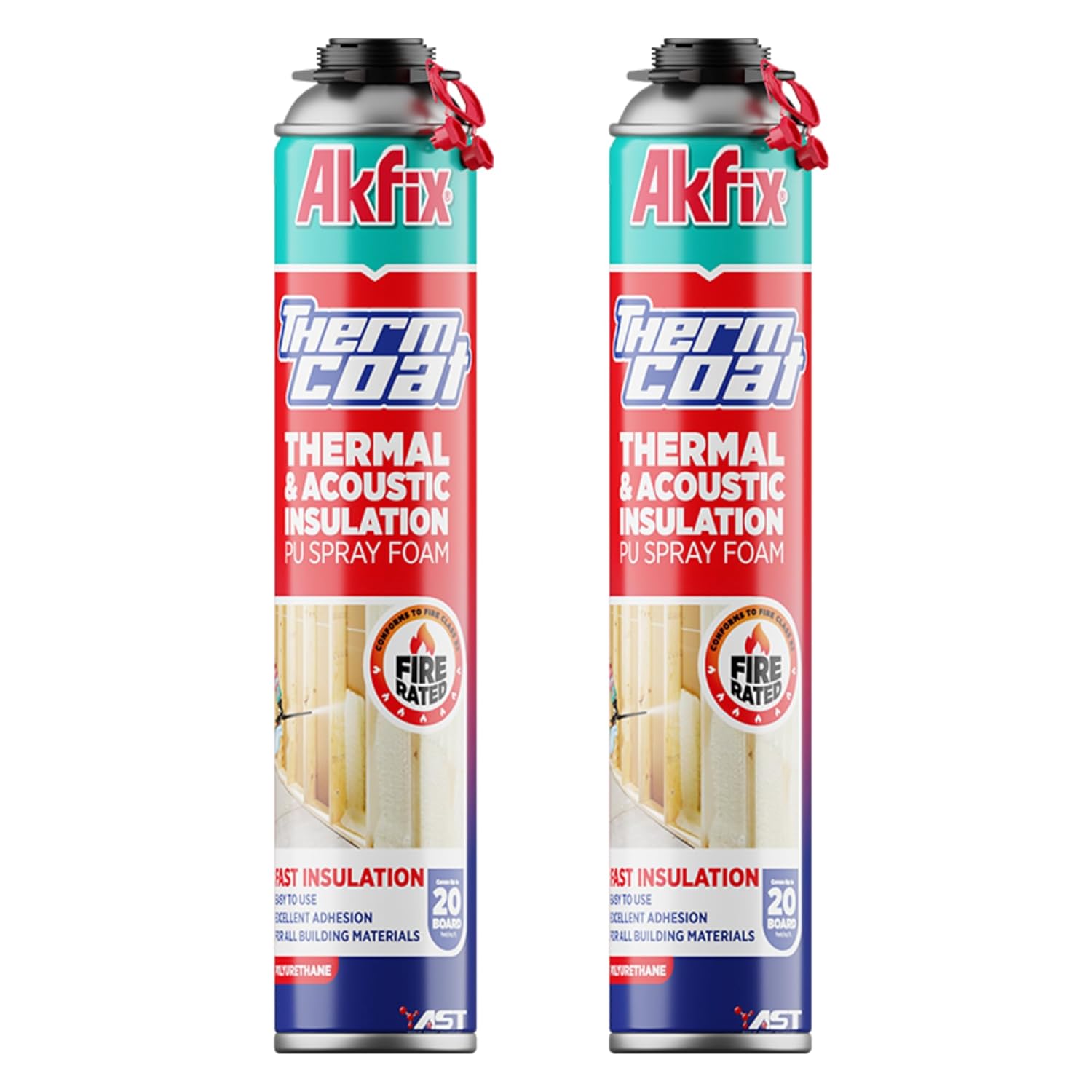 Akfix Thermcoat Fire Rated Spray Foam Insulation 40 sq ft (2×27.1 oz) – Closed Cell Expanding Wide Sealant Thermal & Acoustic Insulation for Walls and Attic – Gun & Cleaner NOT Included, 2 Pack