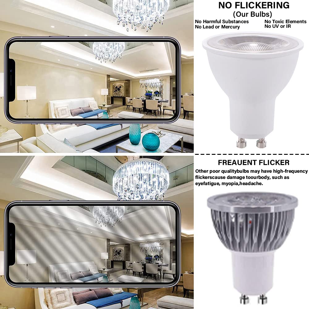 RYTM (Paquete de 10) Bombillas LED GU10 con Base Bipin, 6 W, 480 LM (Equivalente a 60 W), ángulo de Haz de 38°, Regulable, Bombillas LED empotrables para Paisaje, Foco, iluminación de Pista