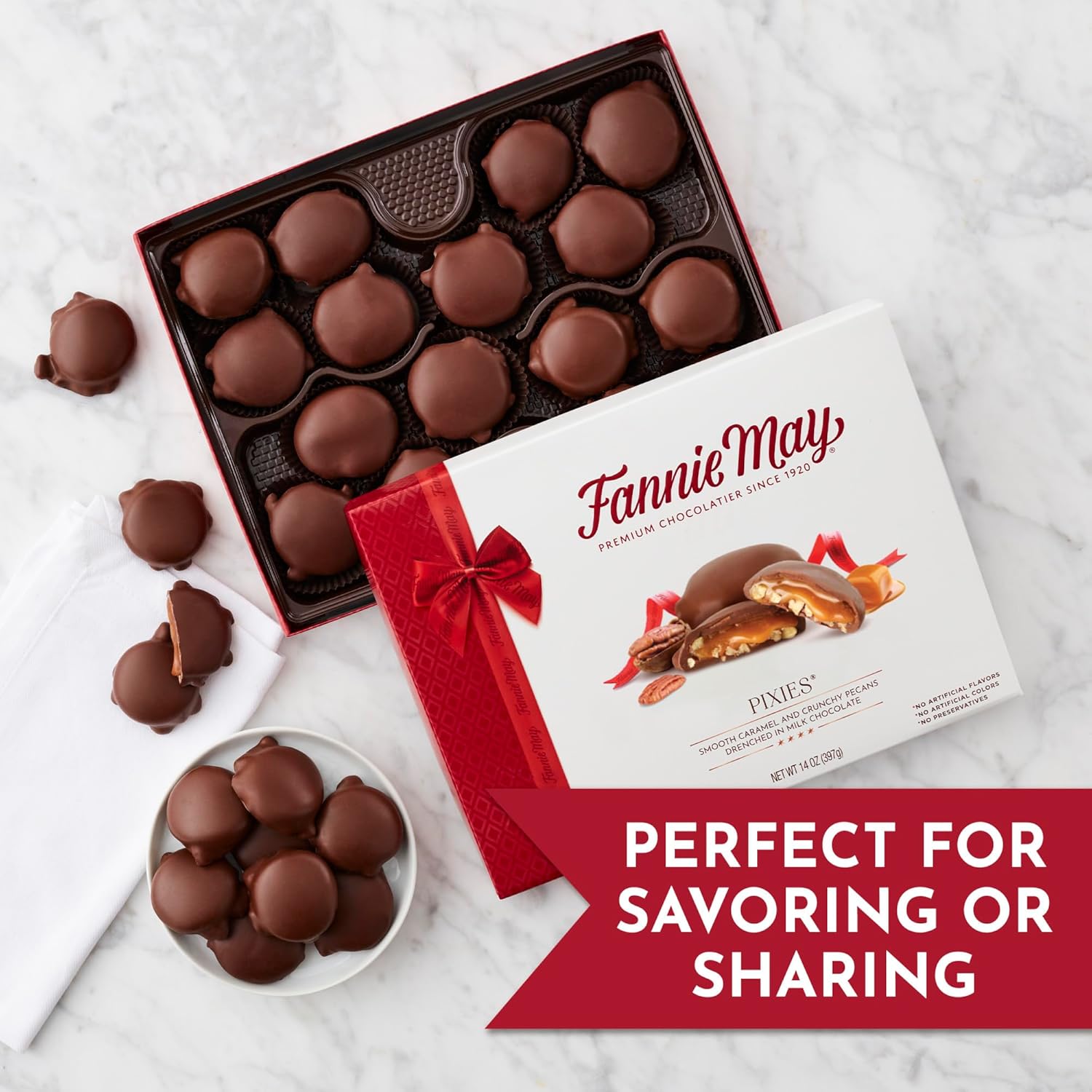 Fannie May, Milk Chocolate Candy, Pixies, 14 oz Gift Box