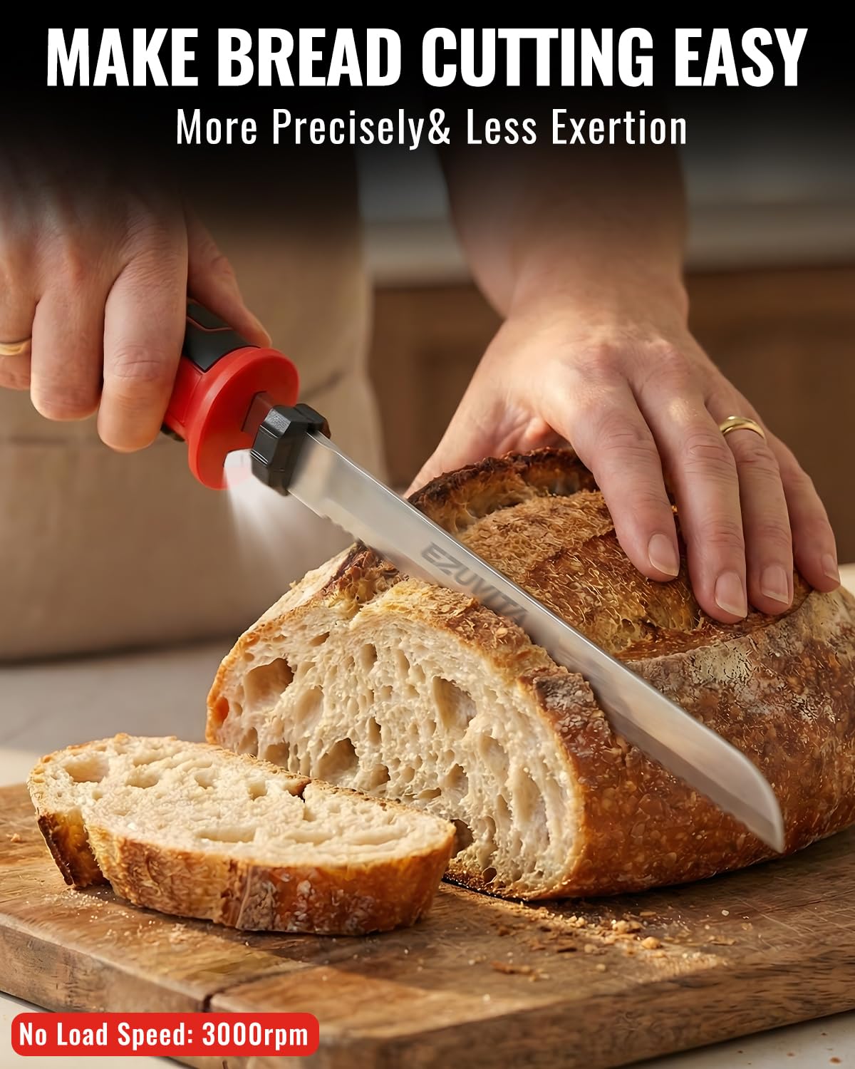 Couteau Électrique sans Fil 8V, Couteau Cuisine Électrique avec 2 Lames, Fourchette, Batterie Remplaçable 2000mAh, Lavable au Lave-vaisselle, Couteau à Pain Électrique pour Viande, Pain—Rouge