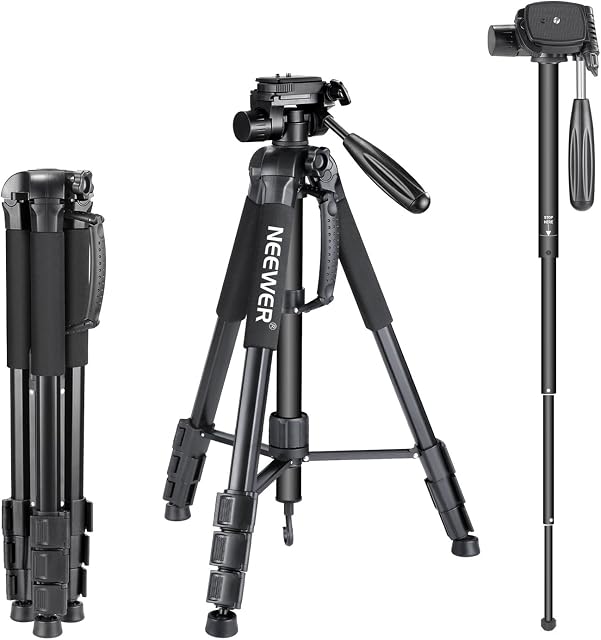 Neewer Portable 70 inches/177 centimeters Aluminium Alloy Camera Tripod Monopod with 3-Way Swivel Pan Head,Bag for DSLR Camera,DV Video Camcorder,Load up to 8.8 pounds/4 kilograms Black(SAB264)