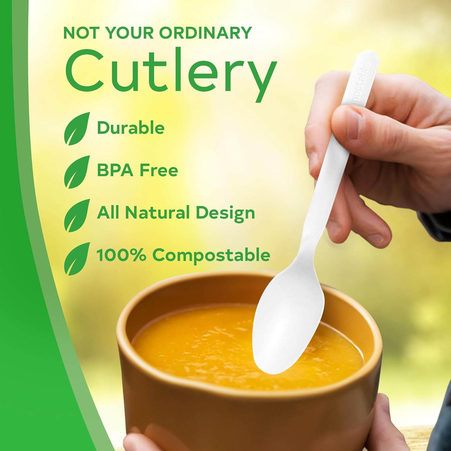 500 Compostable Spoons, Disposable Spoons, Plant-Based Compostable Utensils, BPI-Certified Disposable Cutlery, Disposable Silverware, Ivory White