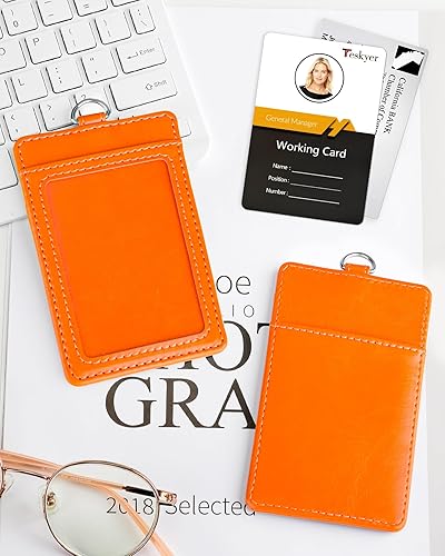 Miniatura 217 de Teskyer - Soporte para tarjetas de identificación con cordón, soporte de cuero para tarjetas de identificación, portatarjetas con cordón, vertical