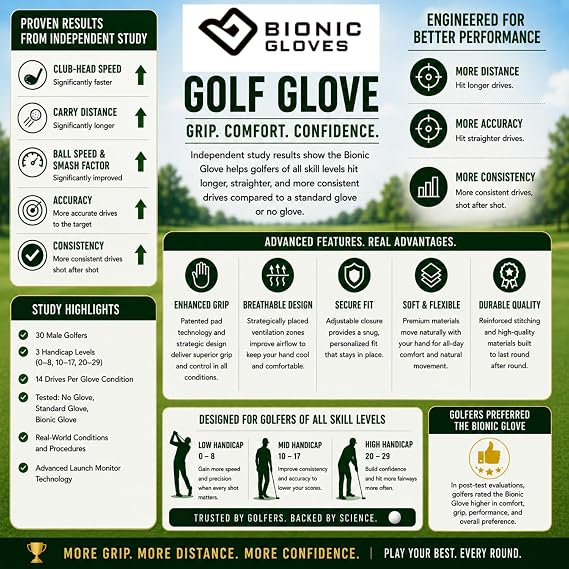 Bionic Men's StableGrip 2.0 Golf Glove Made from Premium Cabretta Leather