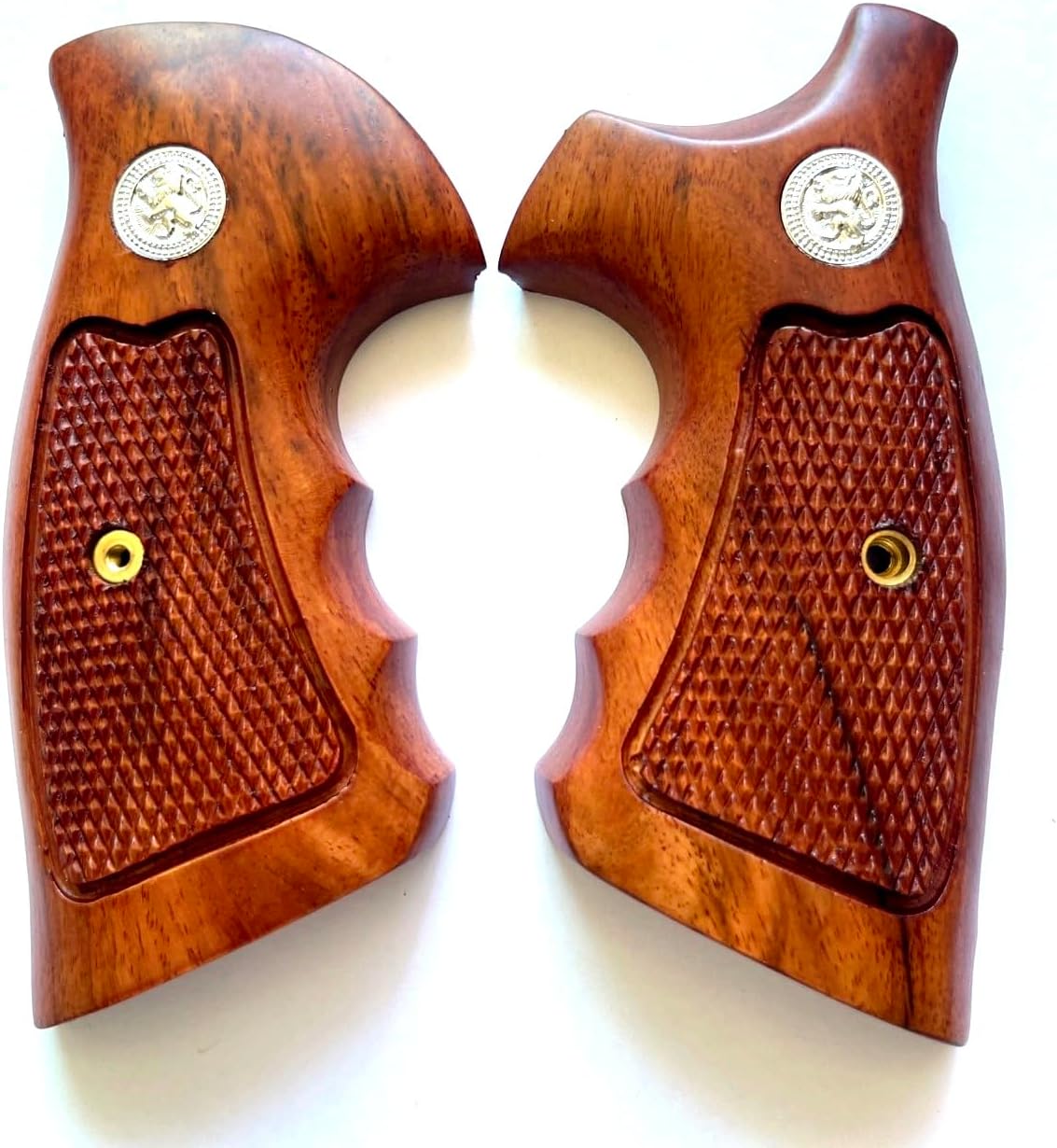 Hardwood Handgun Grips Compatible with Smith and Wesson K/L Frame Square Butt Revolvers Finger Groove Checkered Design Deluxe Classic Handmade Craft Handcraft