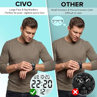 CIVO Men's Digital Sport Watch: Oversized Big Numbers LCD Backlight - Read Time at a Glance While Running No Need to Stop - Clear as Wall Clock from 4M - Waterproof for Outdoor Running & Camping