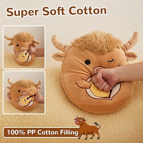 Miniatura 4 de Glow Guards Almohada de peluche de vaca escocesa de las tierras altas de 12 pulgadas, lindo animal de peluche de vaca de las tierras altas, animales