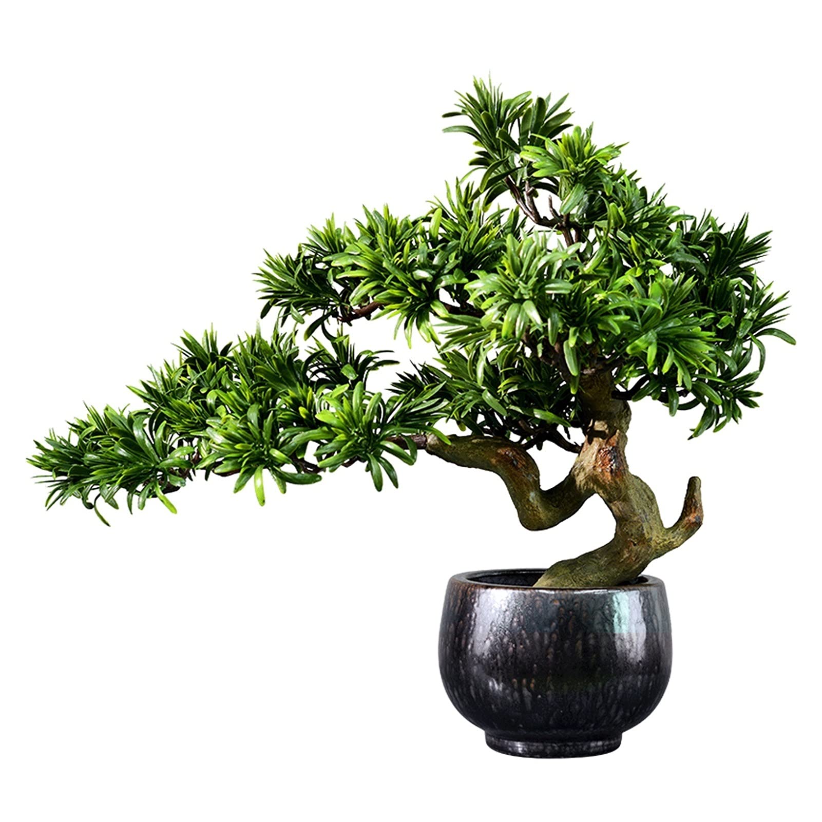 Knstlicher Bonsai-Kiefer Im Topf 18 Cm  Pflegeleichte Kunstpflanze Gelb  Fr Dekoration