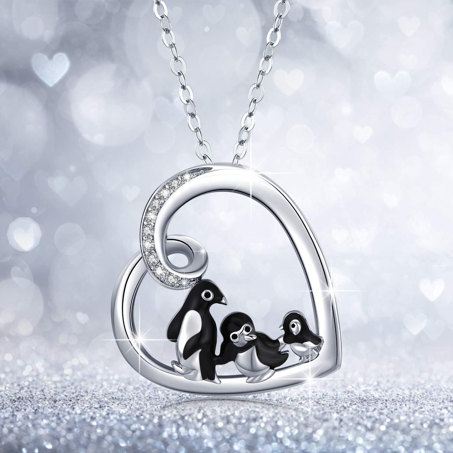 JUSTKIDSTOY Penguin Family Necklace 925 Sterling Silver Penguin Heart Pendant Cute Animal Necklace Jewelry Gifts for Women Wife - Image 6