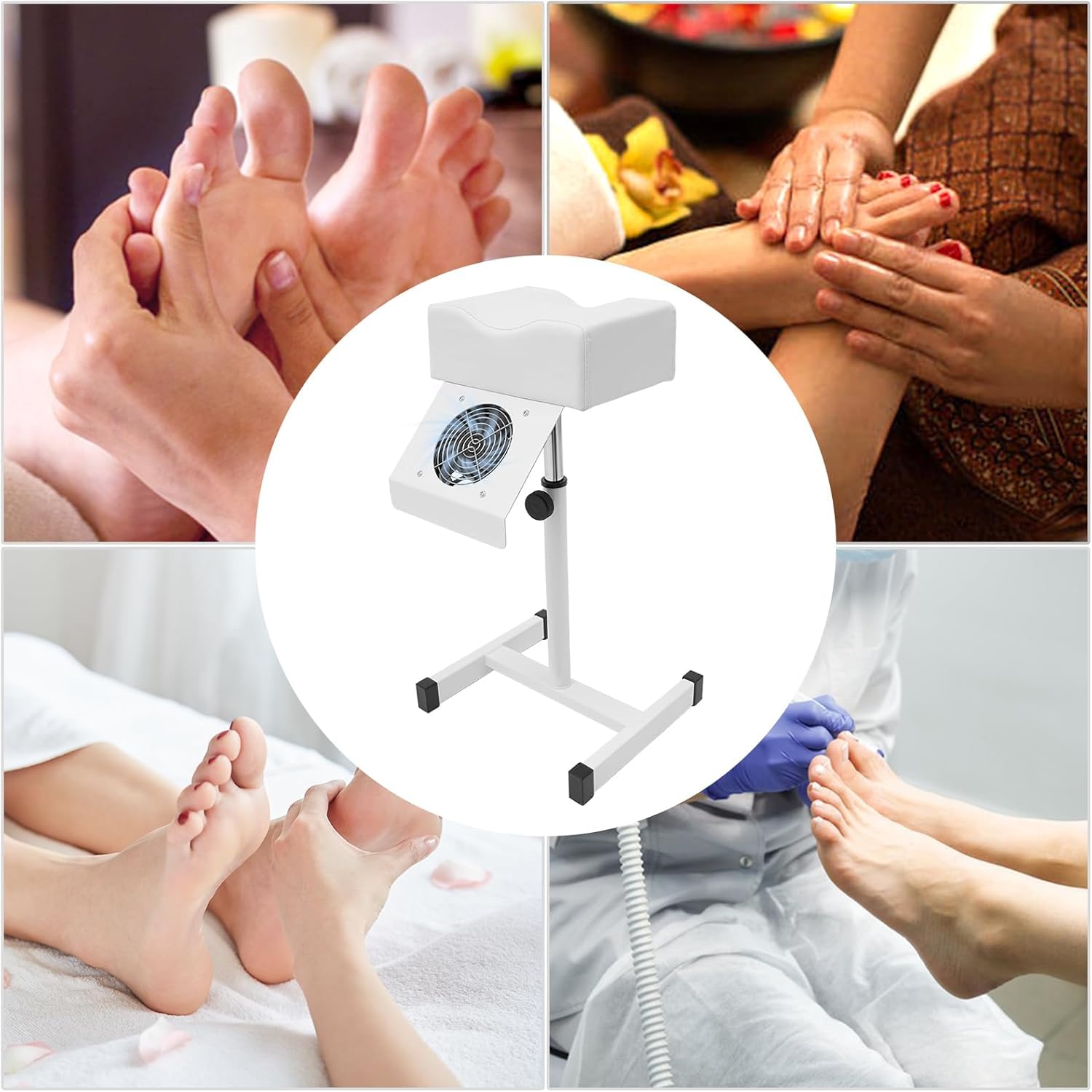 Silla para el cuidado de los pies, con aspiración, altura ajustable 48-68 cm, reposapiés con cojín de PVC, reposapiés para el descanso de las piernas, salón de belleza y salón de uñas, hasta 10