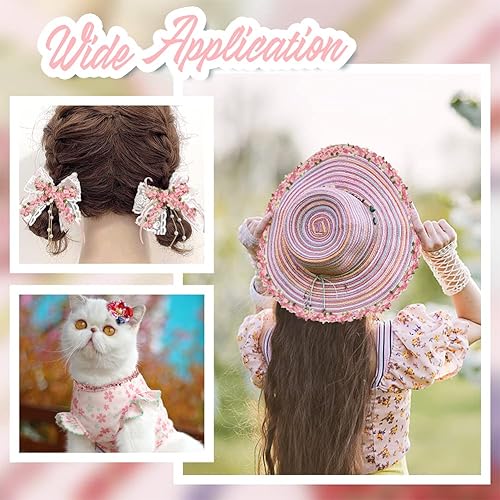 Miniatura 2 de PH PandaHall Cinta de encaje de flores de 5 yardas, ribete de encaje floral rosa intenso de 34 pulgadas, cintas bordadas para bricolaje, apliques de