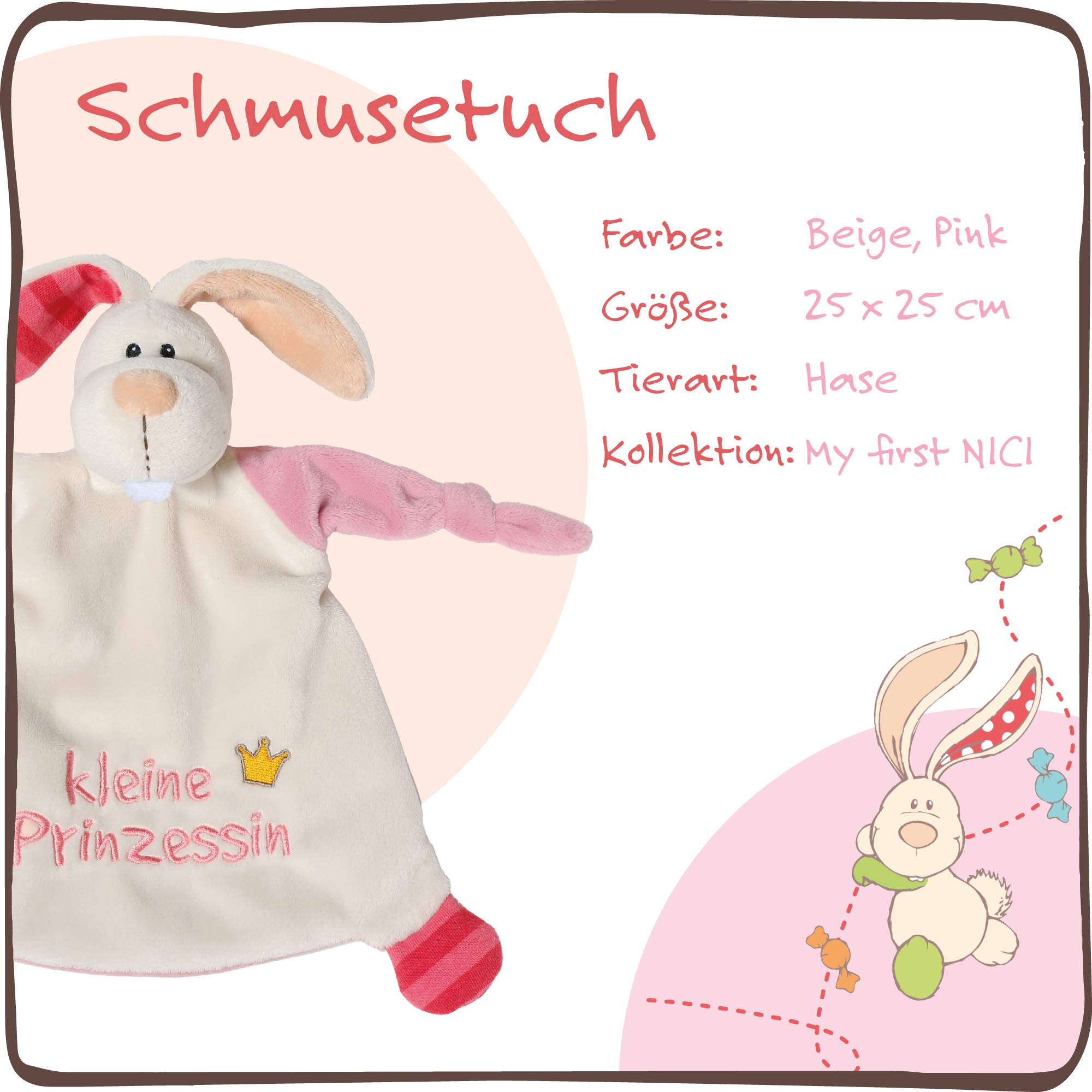 NICI Chusta do przytulania zając "Mała księżniczka" 25 x 25 cm – chusta do przytulania z zająca od 0+ miesięcy – przytulanka dla niemowląt i małych dzieci – przytulanka dla niemowląt i małych dzieci –