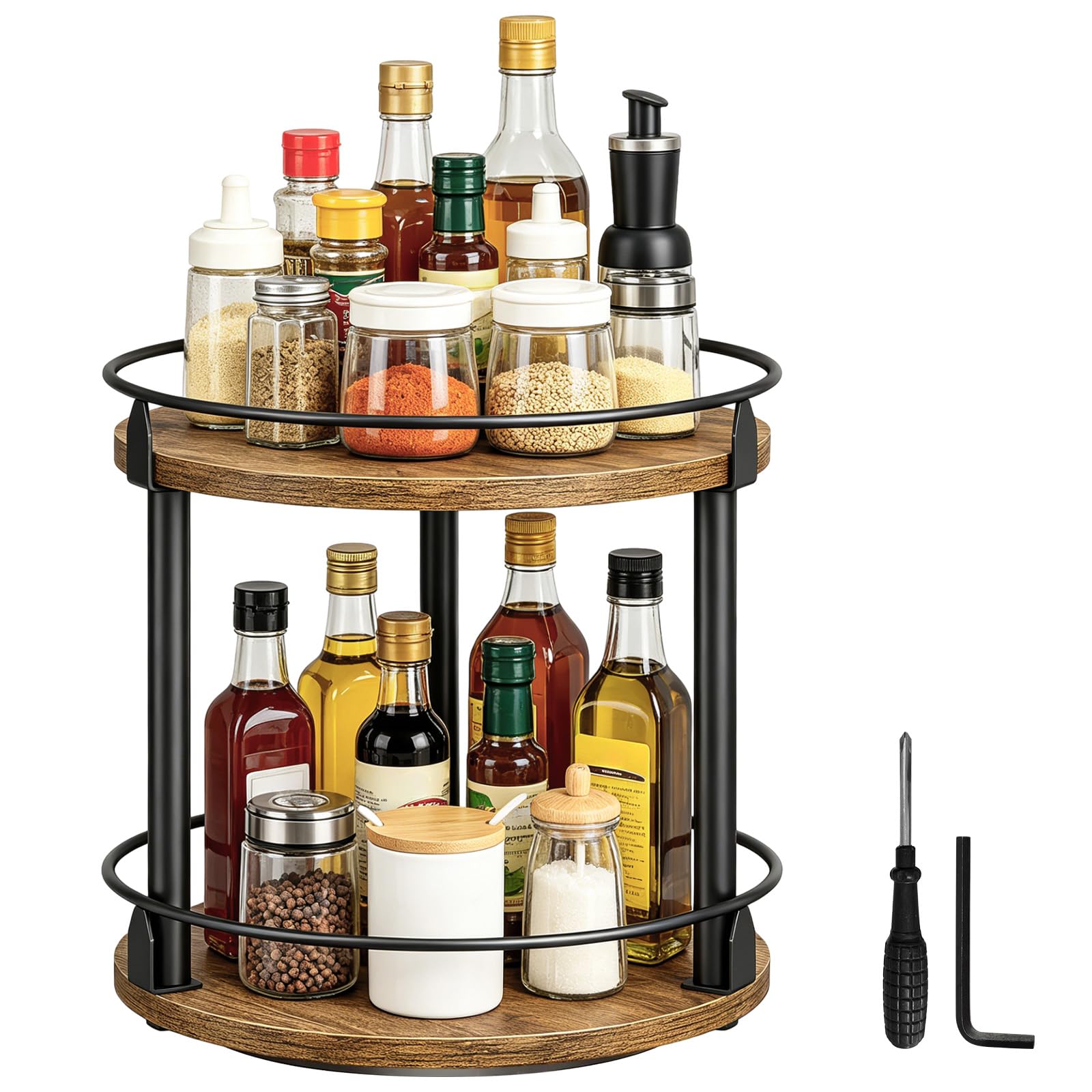 Epicover 2-Tier Rotating Spice Rack, 10.2 in Lazy Susan Kitchen Organiser