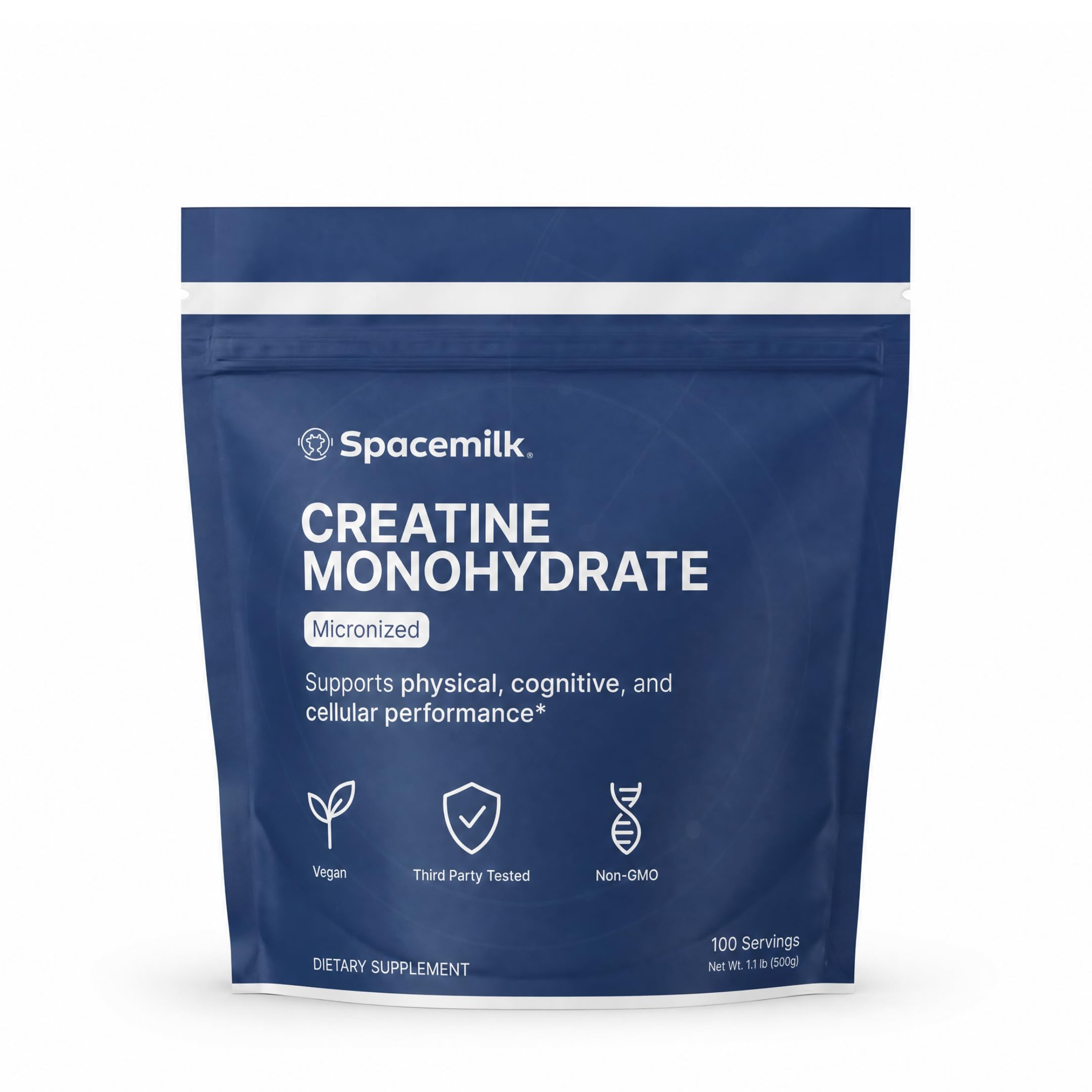Spacemilk Vegan Non-GMO Creatine Monohydrate Micronized Powder, Unflavored, 5g Serving