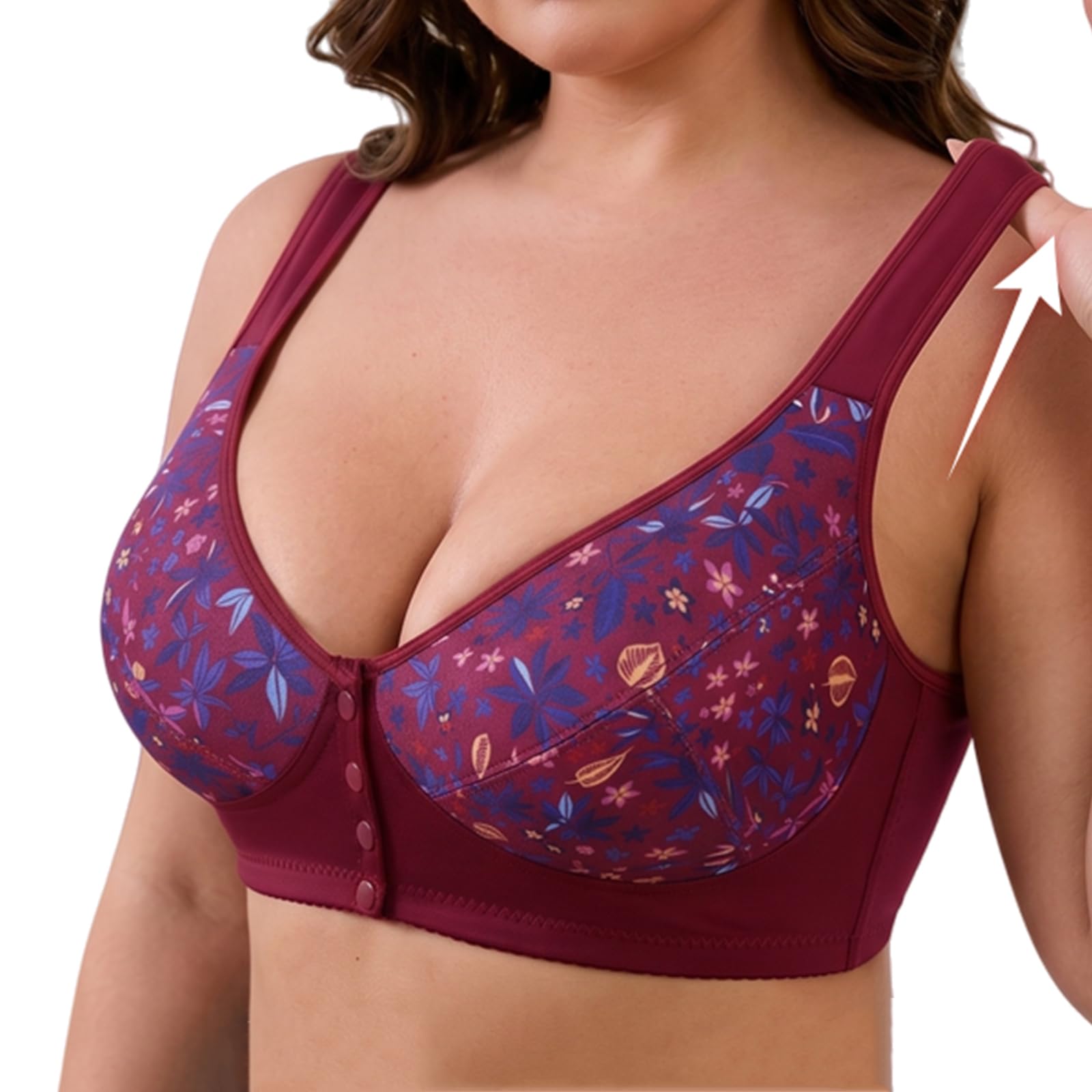 4er-Pack Damen BH Ohne Bügel Mit Vorderverschluss Bequemer Soft BH Breite Träger Blumenmuster Frontverschluss Komfort Stütz BH Für Große Brüste Alltag Yoga