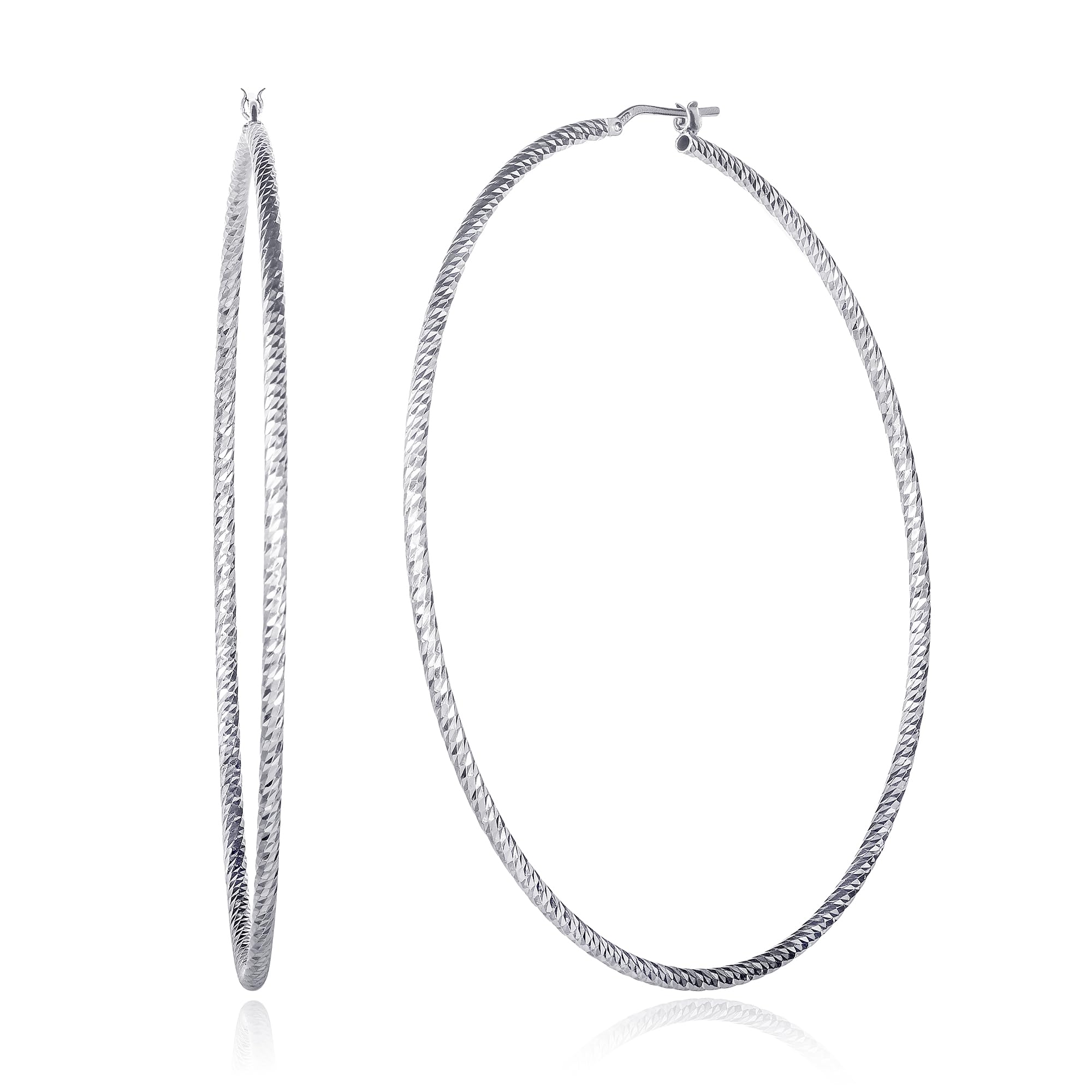 Diamond Treats Pendientes de aro de plata de ley 925 para mujeres y adolescentes, aro de plata con corte de diamante para mujer, pendientes de aro de plata 925 brillantes en varios tamaños, joyería