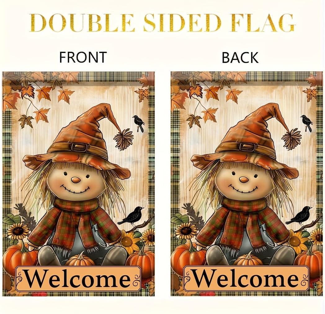 Fall Scarecrow Garden Flag 12x18 Inch Double Sided for Outside Welcome Scarecrow with Pumpkins Sunflowers and Plaid Yard Banner for Outdoor Lawn Patio Porch Autumn Harvest Thanksgiving Decor - Image 6