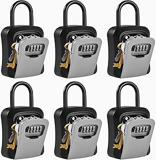 6 PCS L Large Key Lock Box, 4.5”x3.7”x1.5” Waterproof Kirsite Combination Lockbox for Keys Outdoor, Portable Key Lock Box Wall Mount with Code (L Size, Gray)