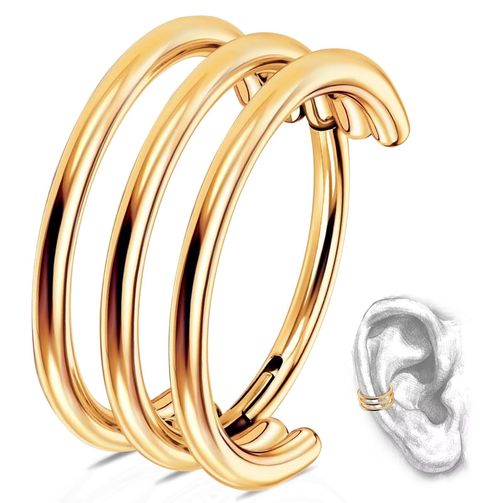 G23 Titanium Conch Piercing Jewelry Hoop: 16G 8mm/10mm/12mm Diamond Cartilage Earring Helix Double Piercing Hoop Septum Rings Hypoallergenic Nose