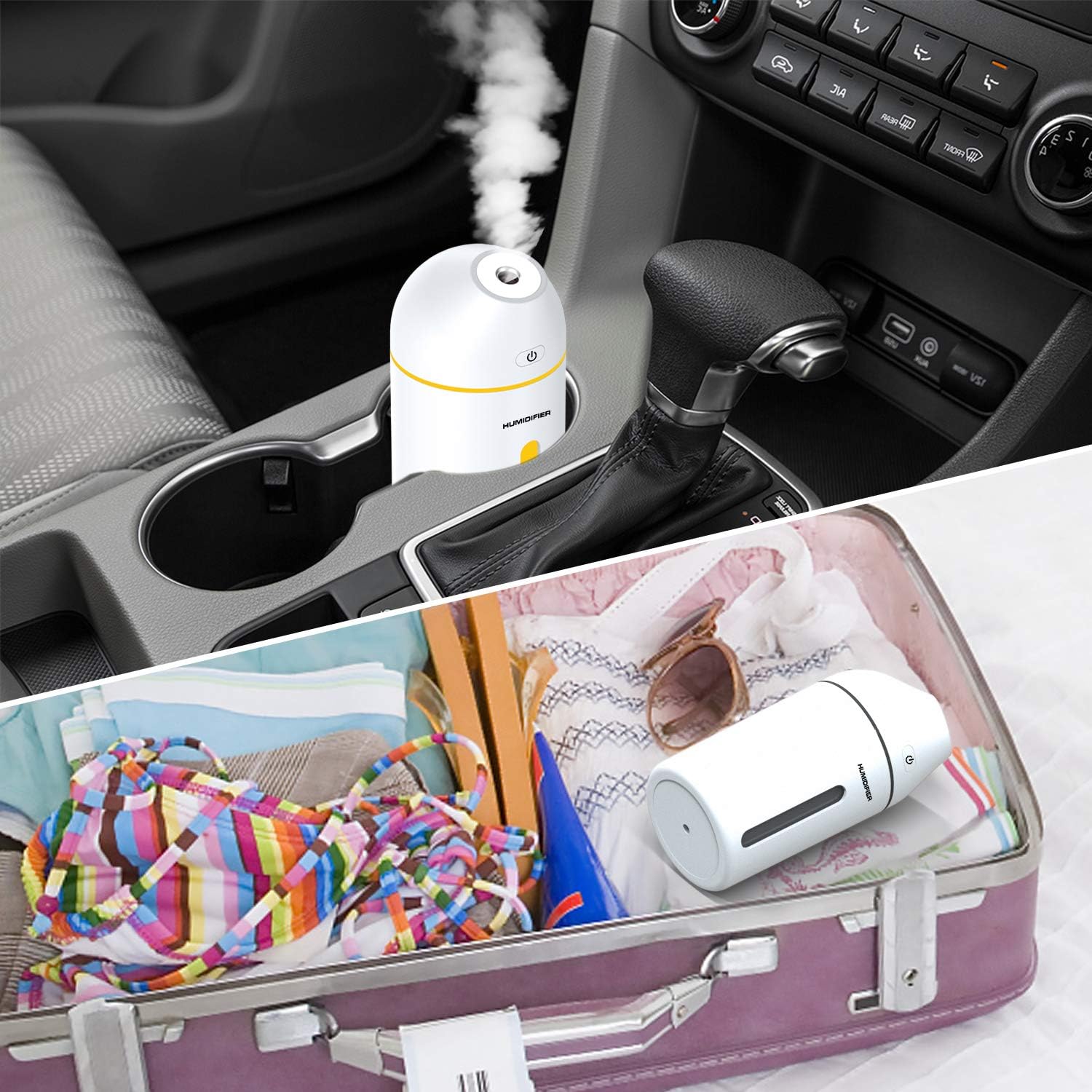 Portable Mini Humidifier, 320ml Small Cool Mist Humidifier, USB Personal Desktop Humidifier for Bedroom Home Office Baby Car Travel, Ultra-Quiet, 2 Spray Modes, Auto Shut-Off, Up to 20 Hours - White