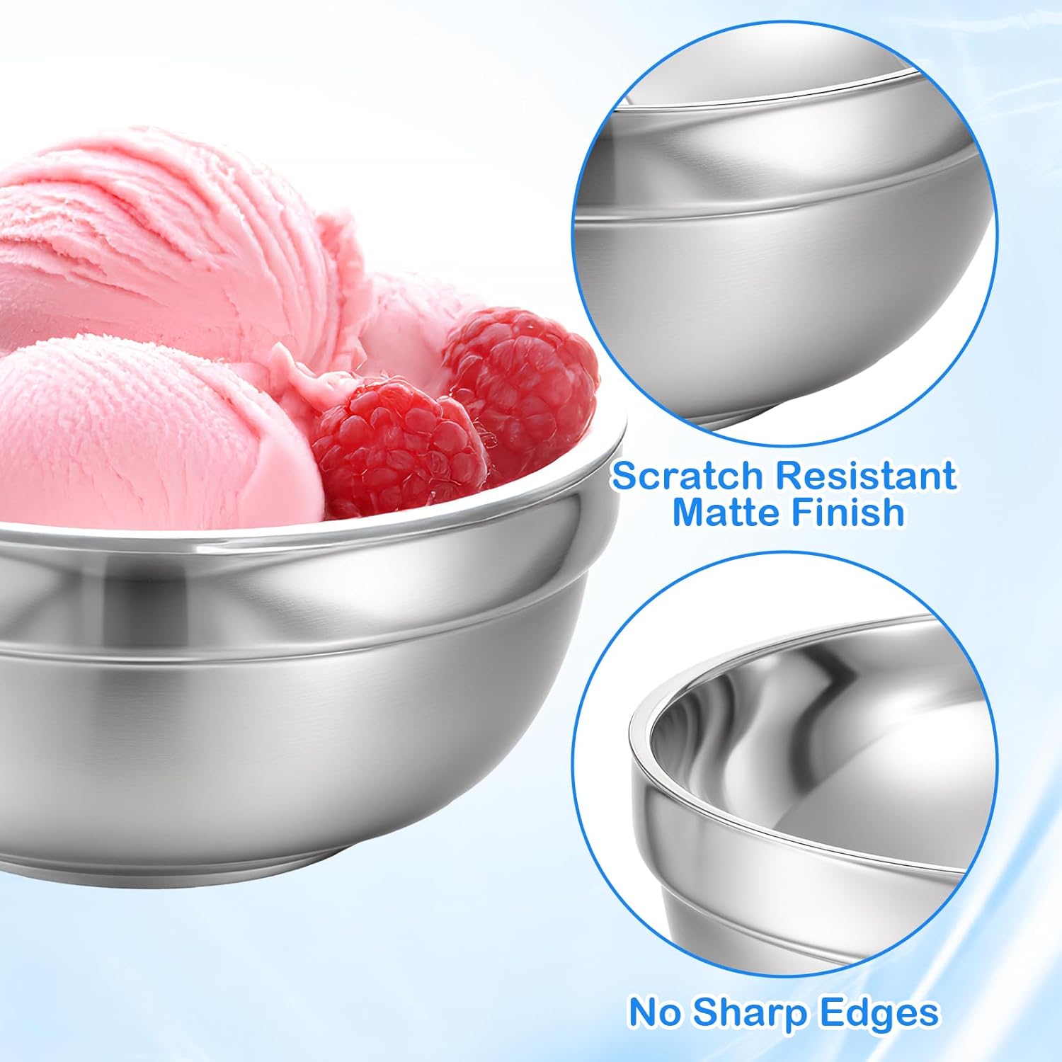 8 Pack 24 oz Stainless Steel Bowls Double Walled Insulated Soup Ice Cream Metal Mixing Nesting Bowls for Serving Soup Rice Cereal