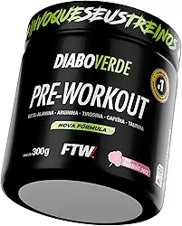 FTW Pré-Treino Diabo Verde em Pó com Cafeína, Aminoácidos Beta‑Alanina e Arginina para Treinos e Atividades Físicas - Pote 300 g (Algodão Doce)