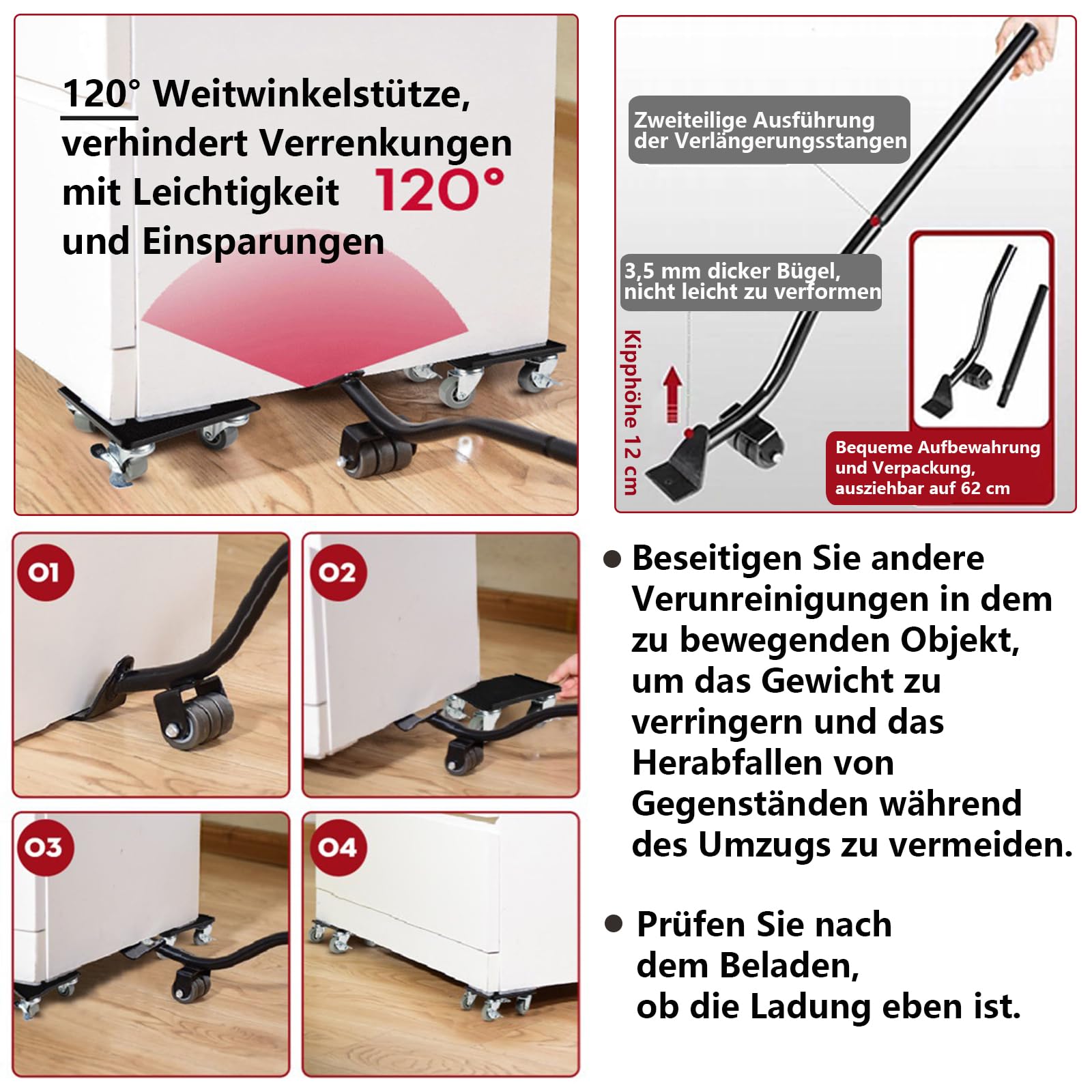 Zestaw rolek do mebli, 5 kółek, obracany o 360 stopni, nośność do 600 kg, do łatwego przesuwania mebli