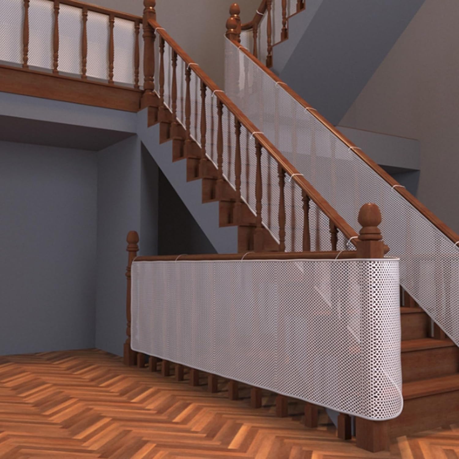 Stair Safety Net with Ropes & Ties - Strong, Adjustable Pet & Child Safety Barrier for Stairs, Balcony, Fencing(White,150-90CM)