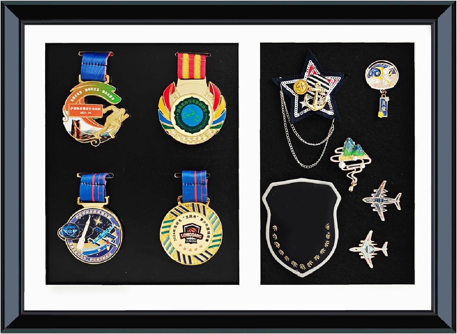 Pin Display Case,4 Medal Display Frame,Military Display Case Shadow Box with 98% UV Protection for 8 x 10 Photo,Military Medal ,Beach Tags,Jewelry Pins,Pin Gift, Insignia Ribbons Memorabilia .