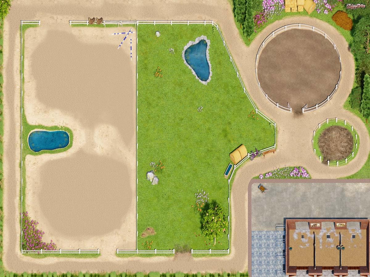 tappeto da gioco per cameretta con maneggio, campo di equitazione e scuderie. Ideale per piccoli amanti dei cavalli, compatibile con Schleich® e Playmobil®. 160 × 120 cm