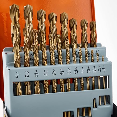 Juego de brocas de 21 piezas, brocas de metal cobalto M35, juego de brocas duraderas de vástago redondo para acero, madera, plástico, chapa metálica